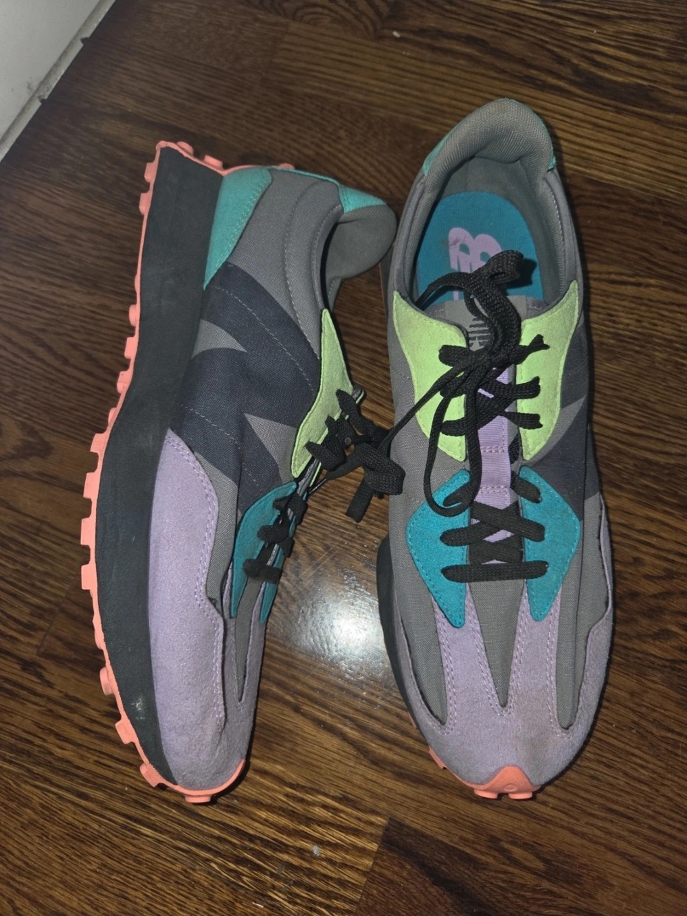 - 327 New Balance Multicolor Gray Teal Lavender Neon Green Athletic Sneakers